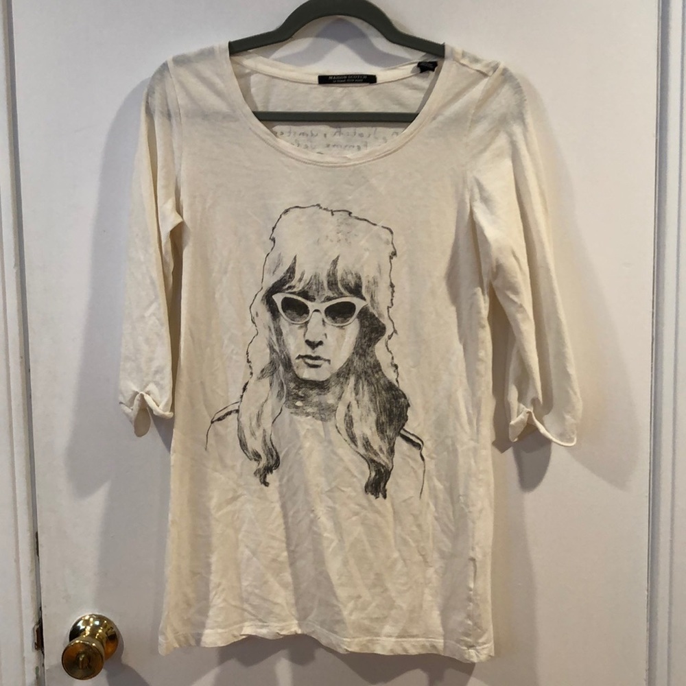 Maison Scotch 3/4 sleeve graphic off white tunic